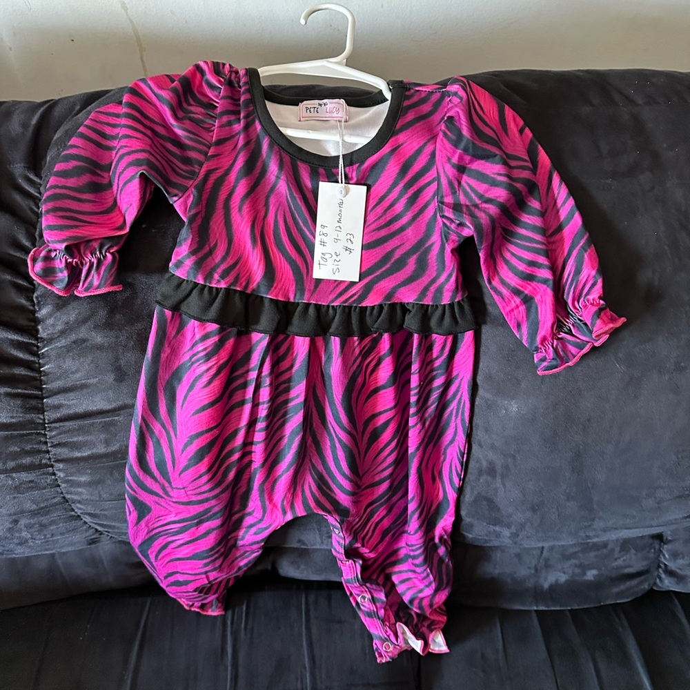 Vibrant Pink and Black Zebra Kids Footie